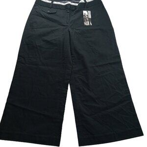 Express Women's Correspondent Crop Pant Size 10 Black Wide Leg Mid Rise Chino